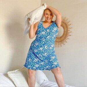 Draper James Ruffle Nightie in Blue Shadow Floral Women's Size L/XL